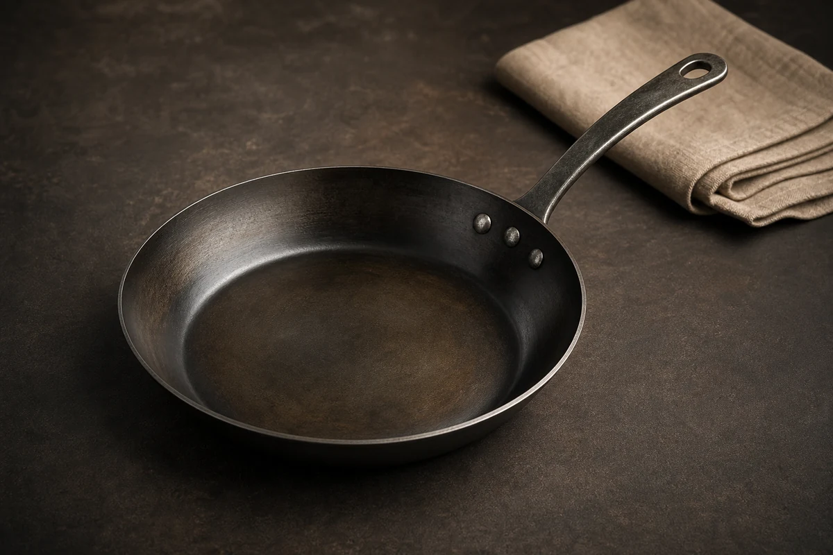 Best Budget Carbon Steel Pan in a minimalist carbon steel cookware setting