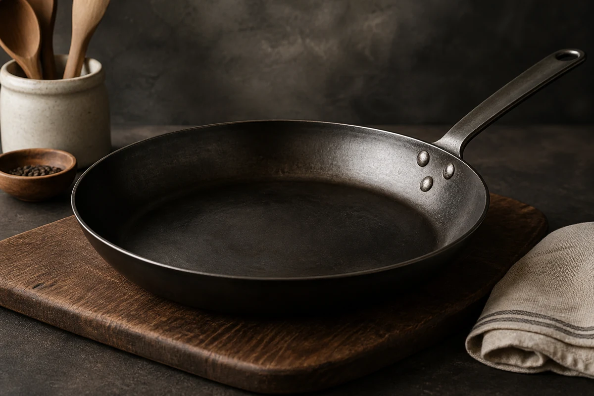 Best Budget Carbon Steel Pan close-up showing the carbon steel surface or cooking process