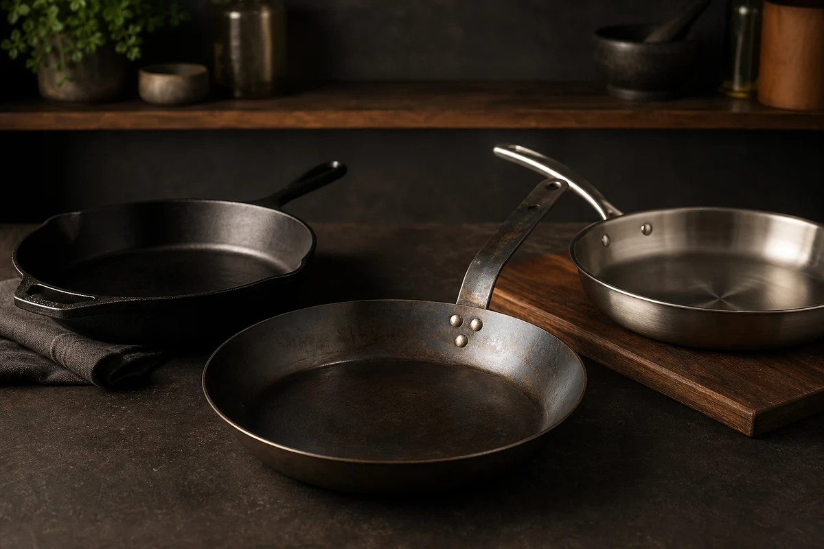 Best Pan for Steak: Carbon Steel and the Alternatives in a minimalist carbon steel cookware setting
