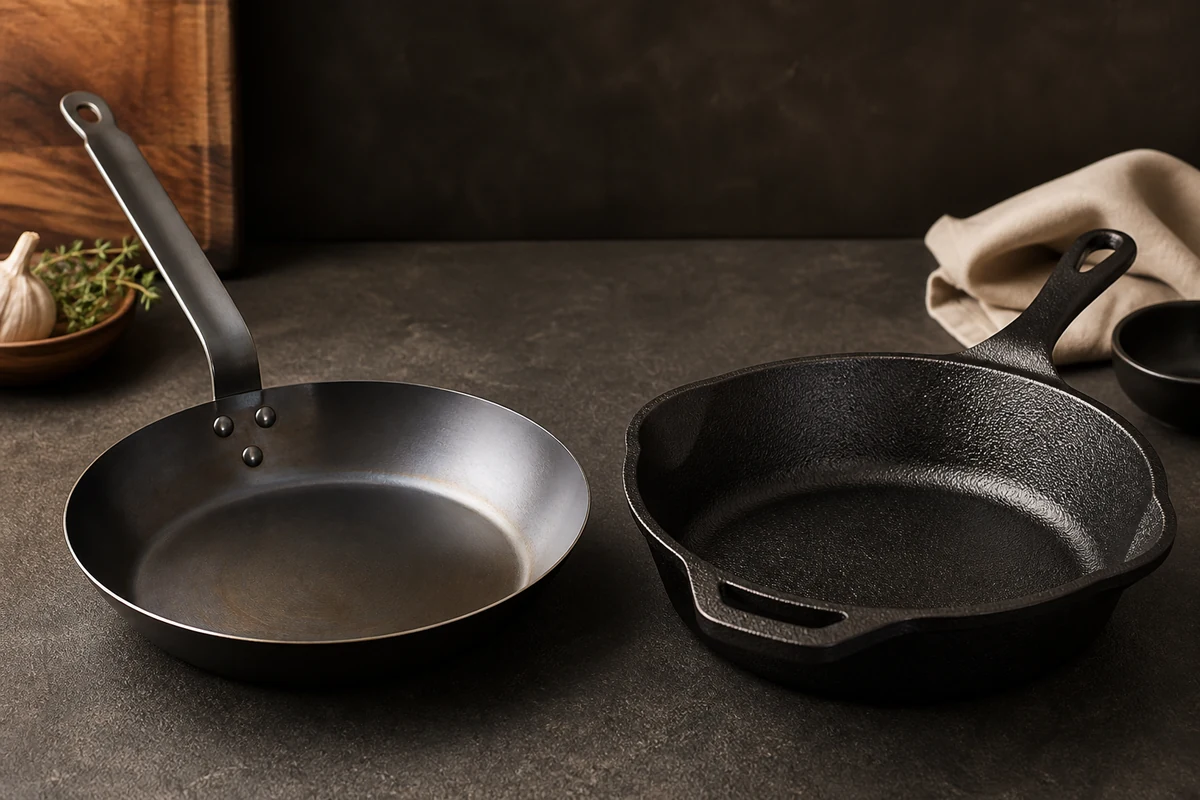 Carbon Steel vs Cast Iron: Which Should You Buy? close-up showing the carbon steel surface or cooking process