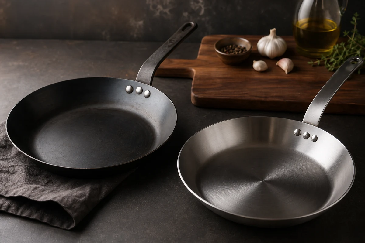 Carbon Steel vs Stainless Steel: Which to Buy? close-up showing the carbon steel surface or cooking process