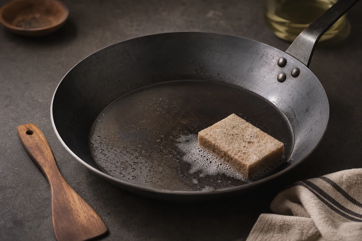 How to Clean a Carbon Steel Pan in a minimalist carbon steel cookware setting