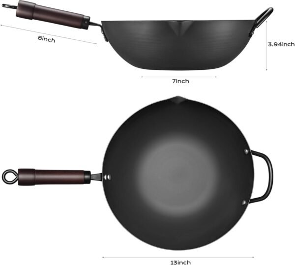 FGJ 13 inch pre-seasoned carbon steel wok with lid