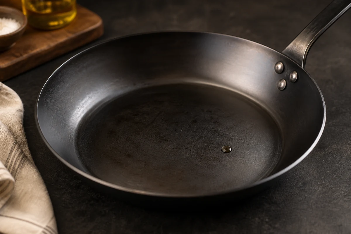 Is Carbon Steel Non-Stick? close-up showing the carbon steel surface or cooking process