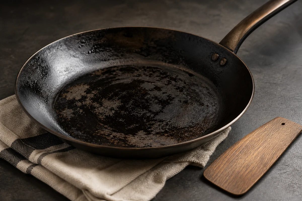 Why Is My Carbon Steel Pan Sticky? Five Causes and Fixes in a minimalist carbon steel cookware setting