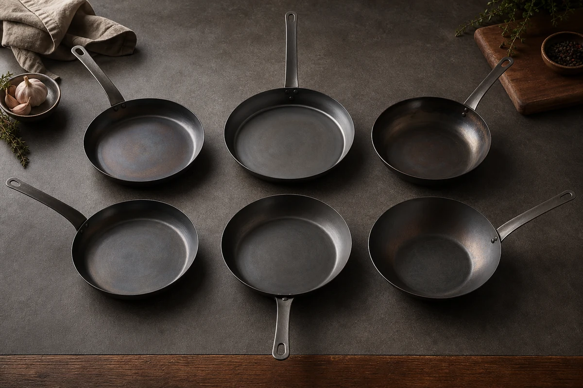 Types of Carbon Steel Pans Explained close-up showing the carbon steel surface or cooking process