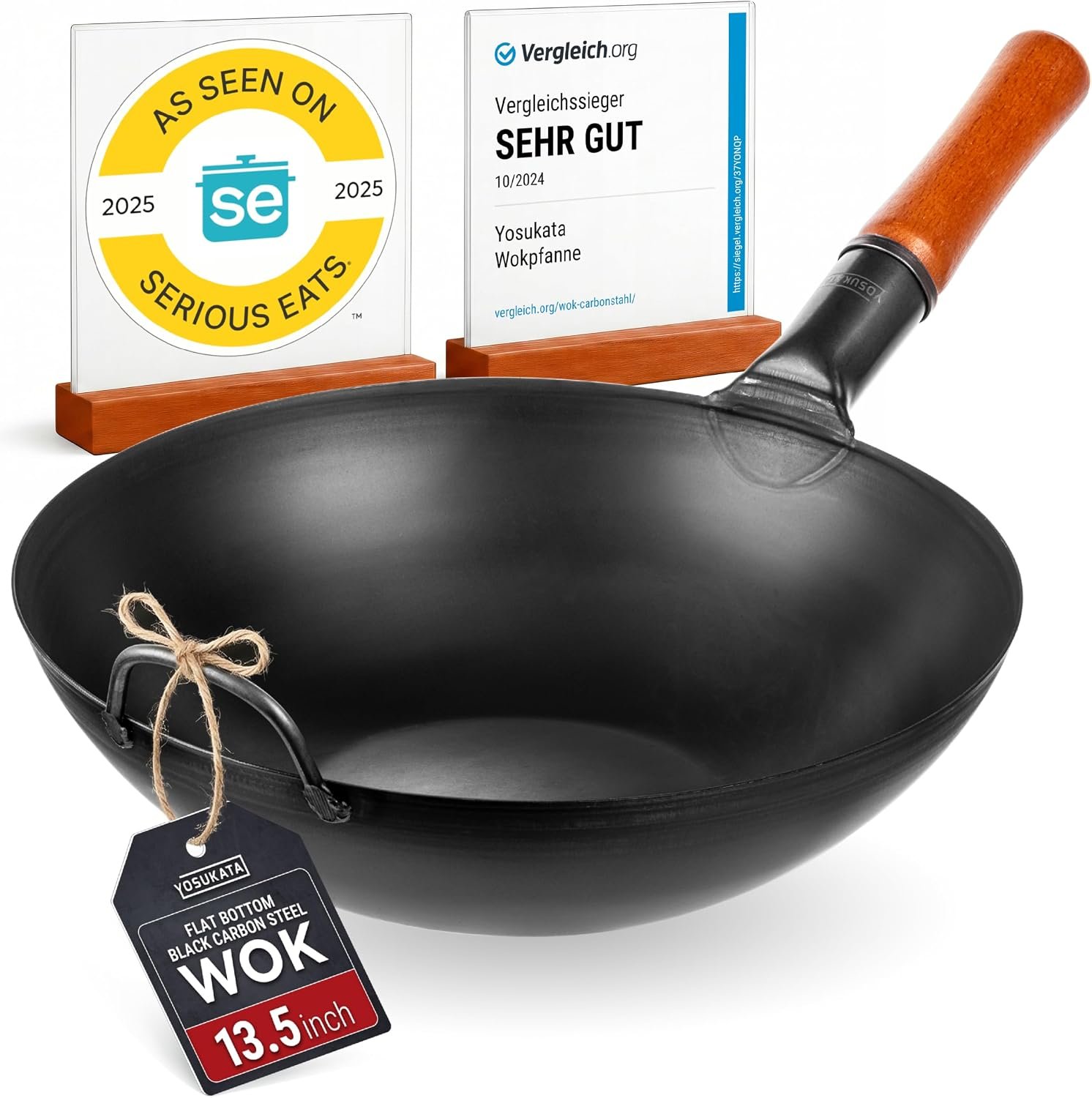 YOSUKATA 13.5 inch pre-seasoned carbon steel pow wok