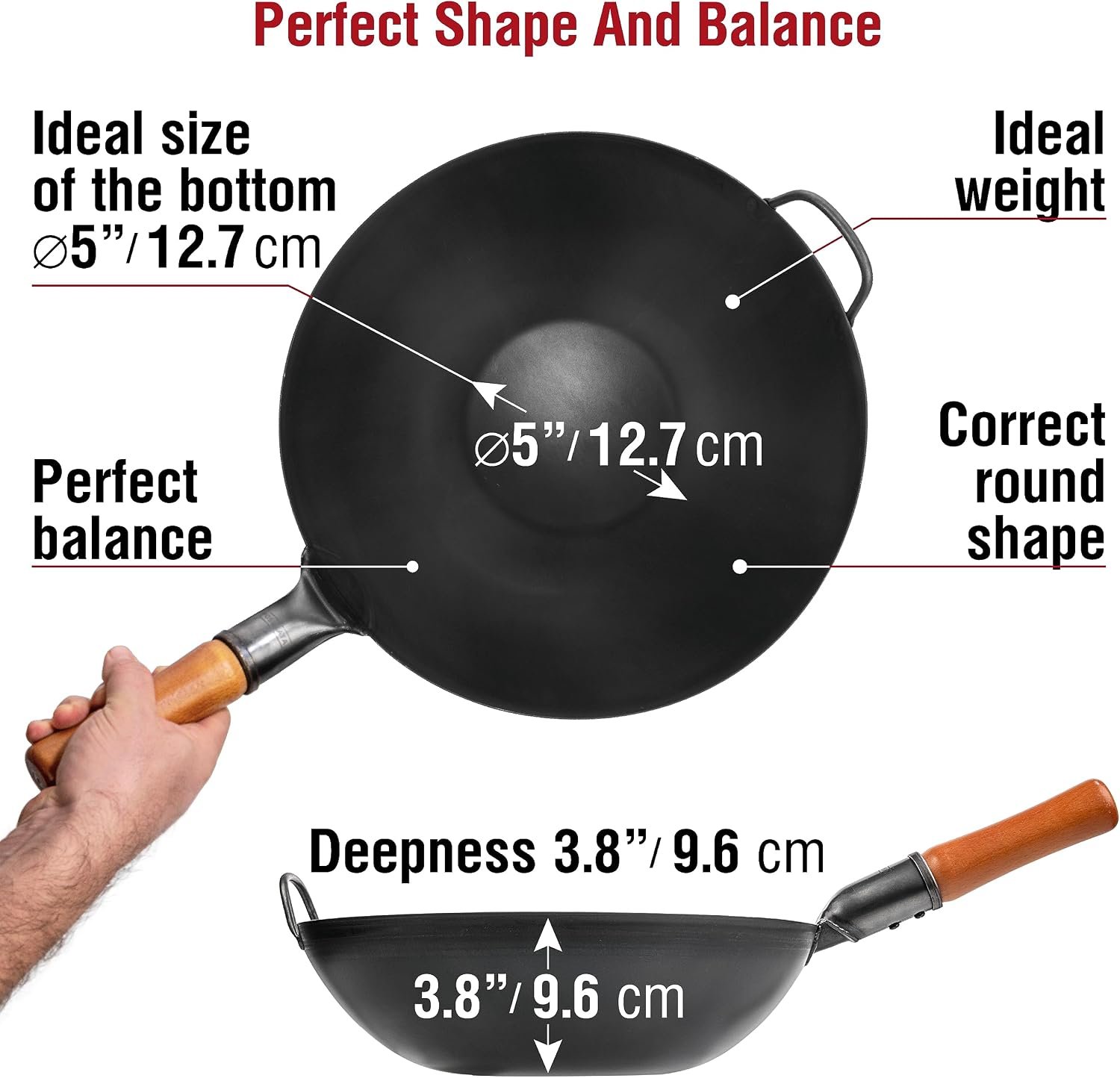 YOSUKATA 13.5 inch pre-seasoned carbon steel pow wok - view 2