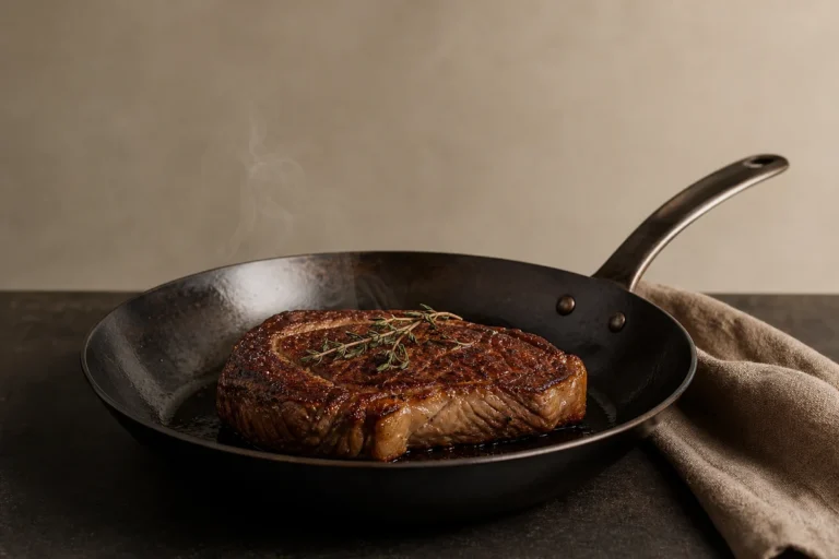 Best carbon steel pan for steak with a seared steak