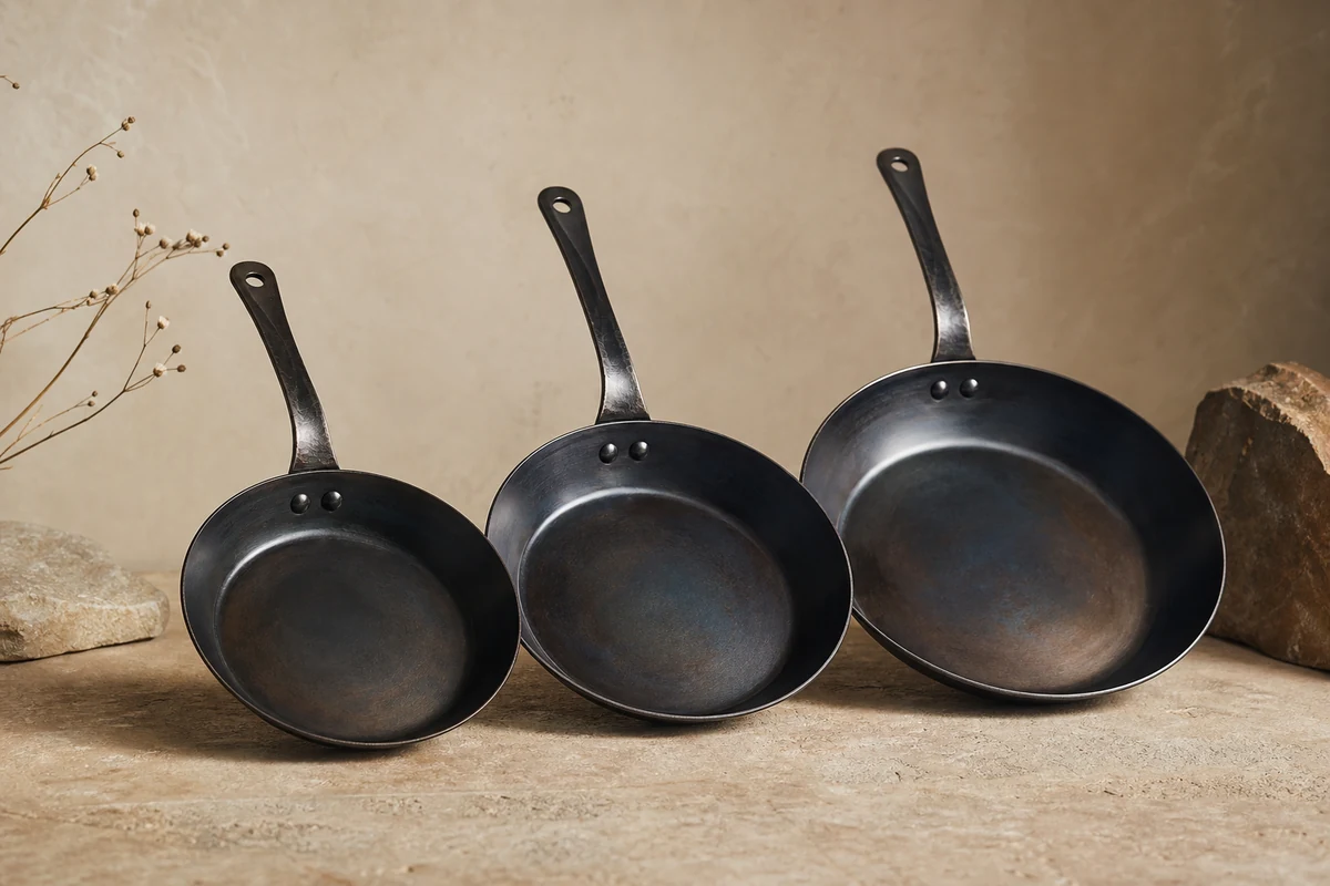Best pre-seasoned carbon steel pans arranged for comparison