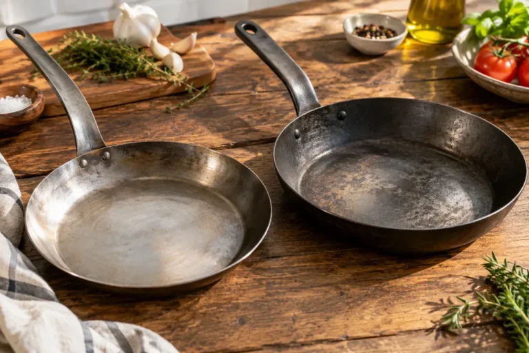 A French style and American style carbon steel pan compared