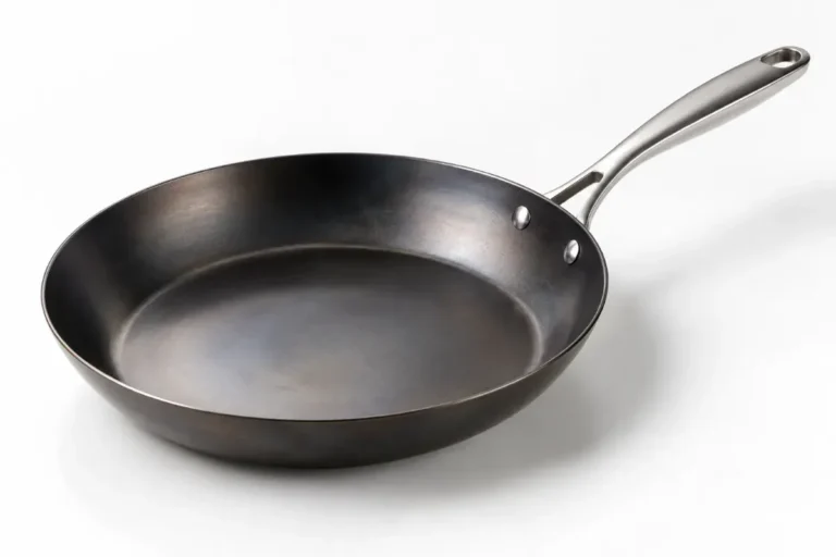 A modern carbon steel pan with a stainless handle