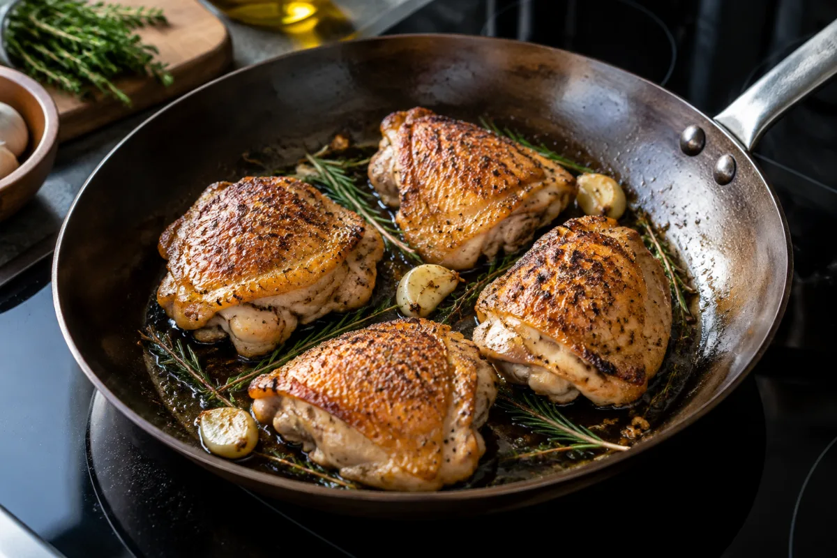Even browning in a carbon steel pan on a glass cooktop