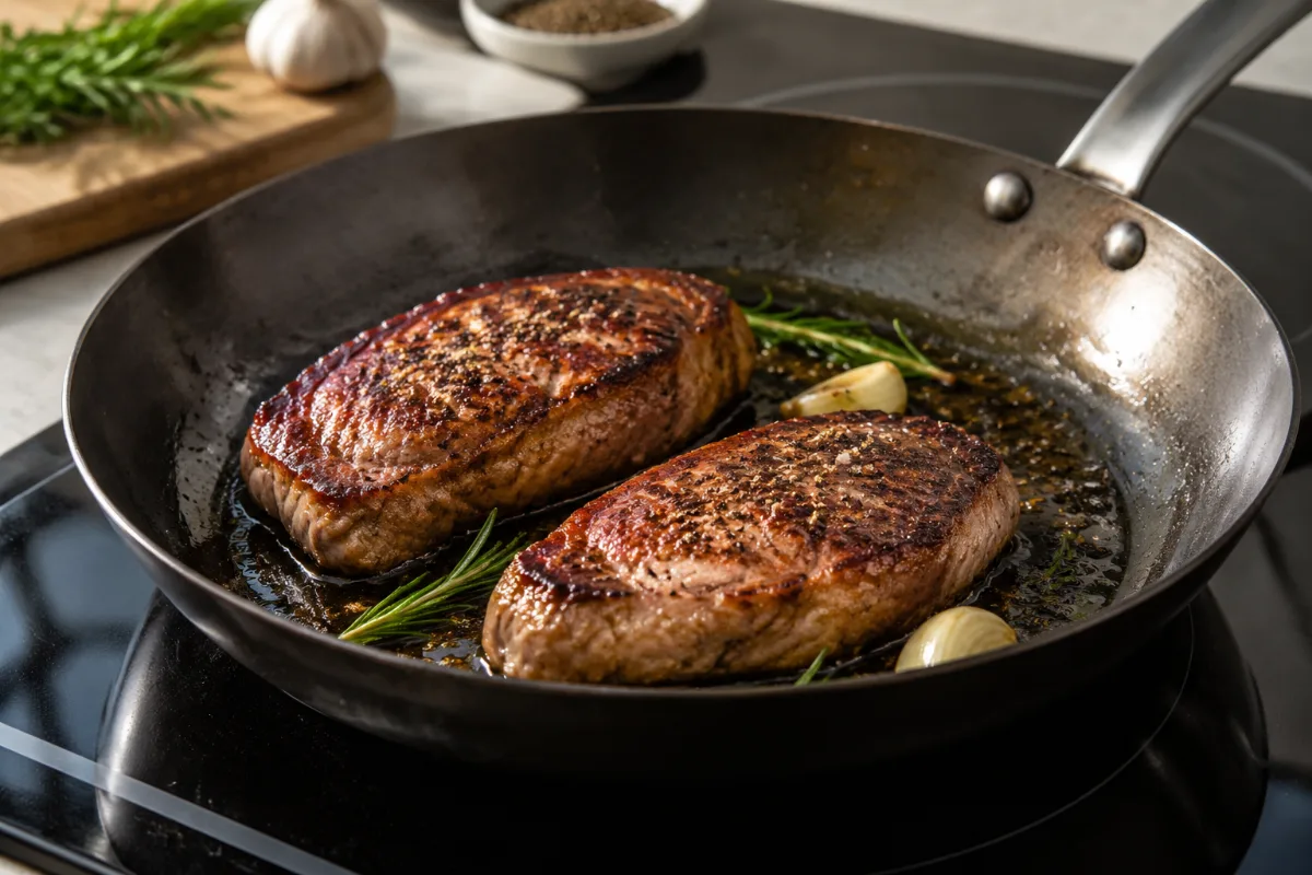 Testing sear performance on induction with a carbon steel pan