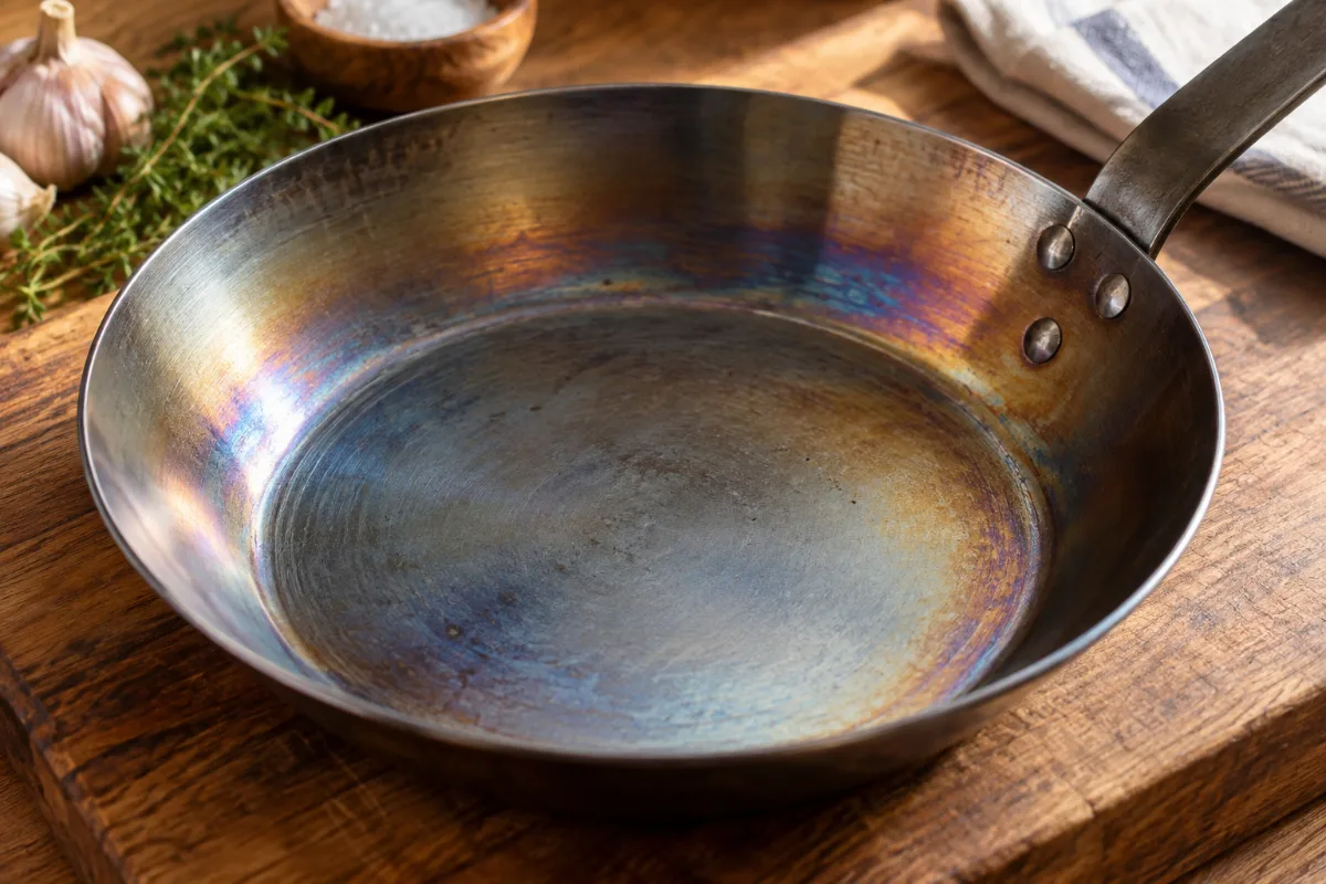 Normal rainbow heat tint on a carbon steel pan