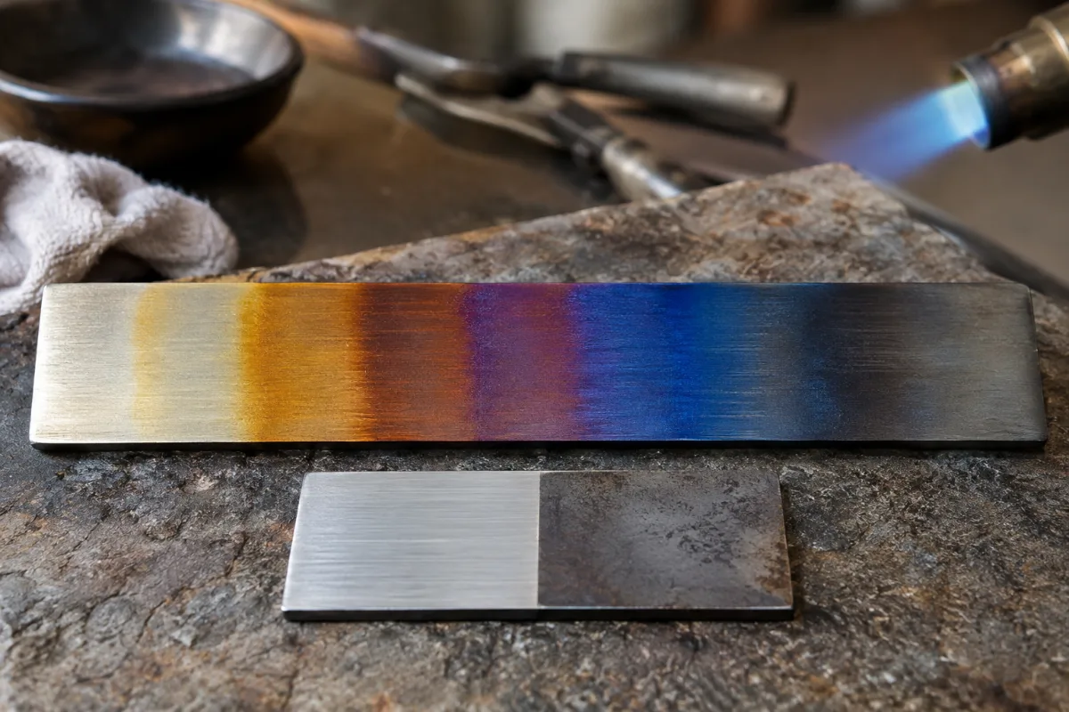 A heat-tint color scale from straw to blue to grey with the rough temperatures, plus a normal-versus-act key.