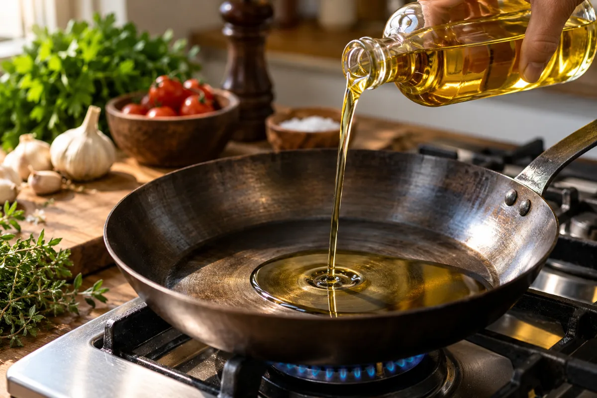 High smoke point oil for cooking in carbon steel