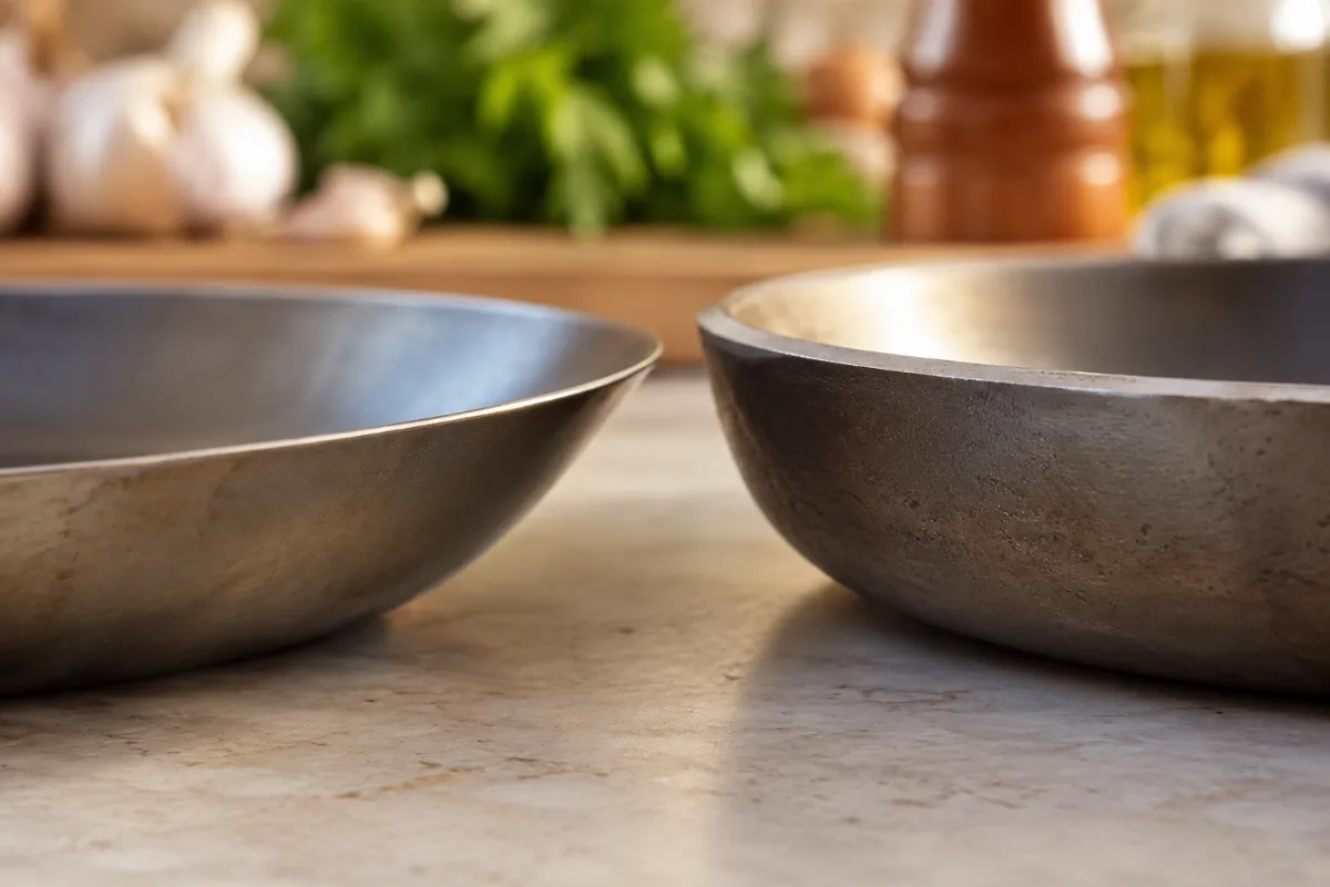 Edge comparison of thin and thick carbon steel pan walls