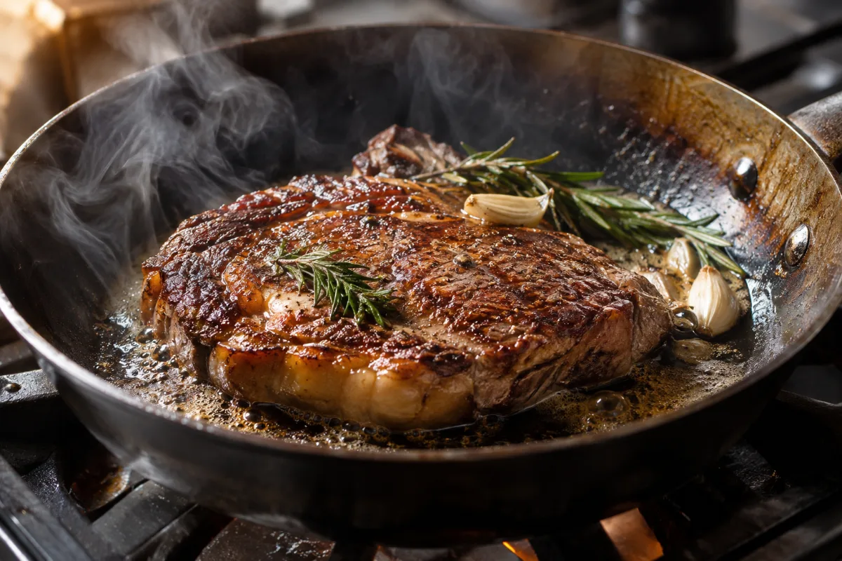 High-heat searing in a carbon steel pan