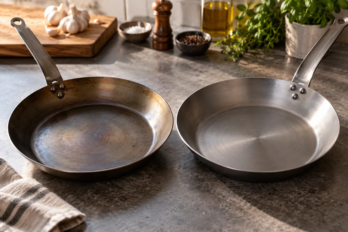 de Buyer Mineral B and B Pro carbon steel pans compared