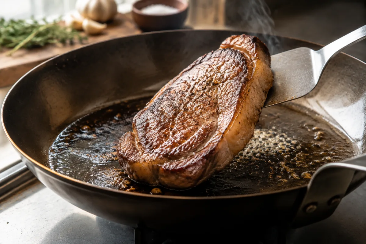 Food releasing cleanly from carbon steel once seared
