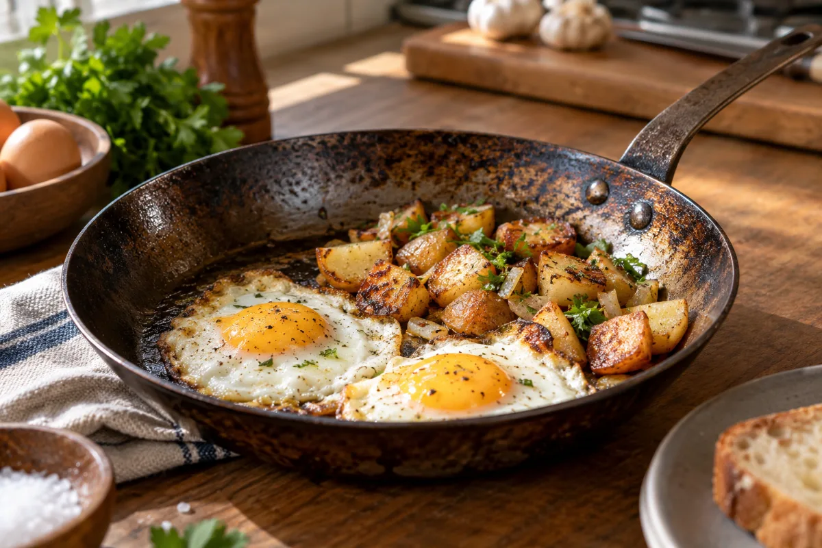 A decades-old carbon steel pan still in daily use