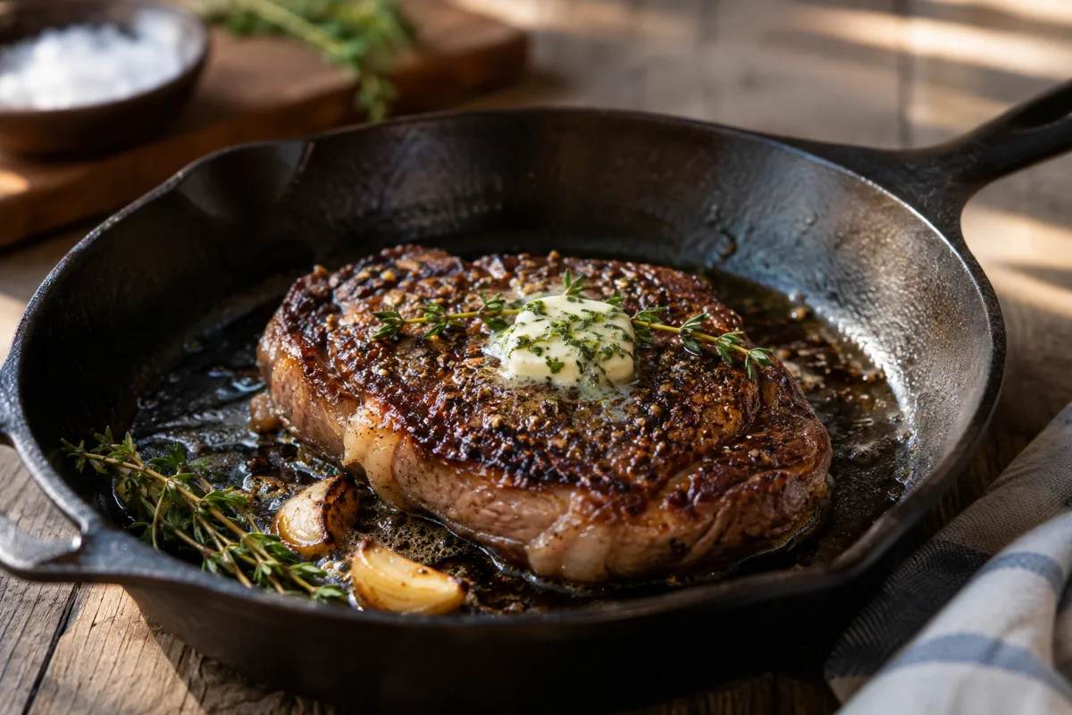 Testing sear performance in a Lodge carbon steel skillet