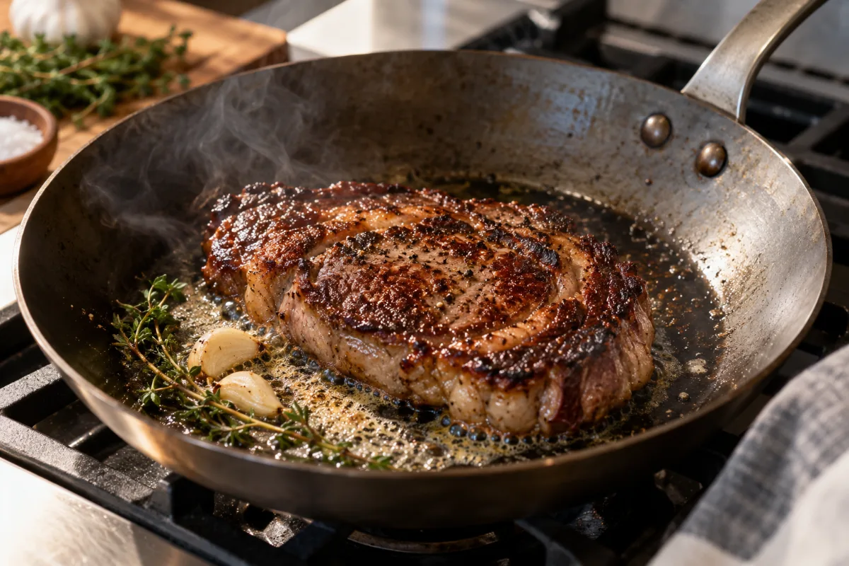 Testing sear performance in a Made In carbon steel pan