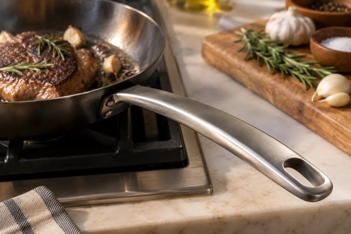 Made In carbon steel pan stay-cool handle detail