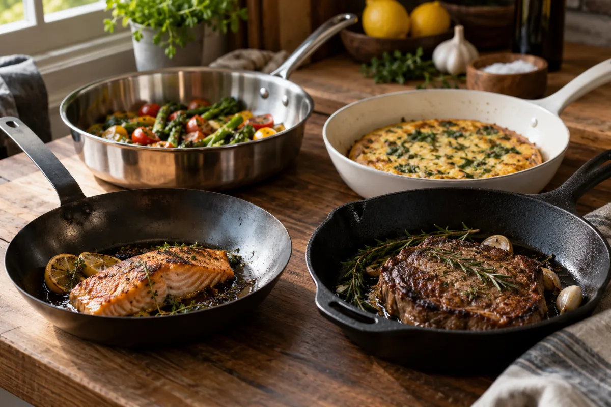 Carbon steel, cast iron, stainless and ceramic pans compared for safety