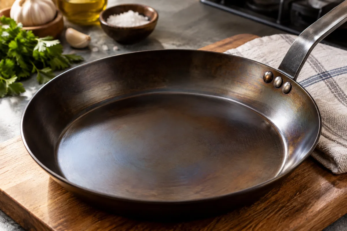 Restored carbon steel pan after drying and re-seasoning