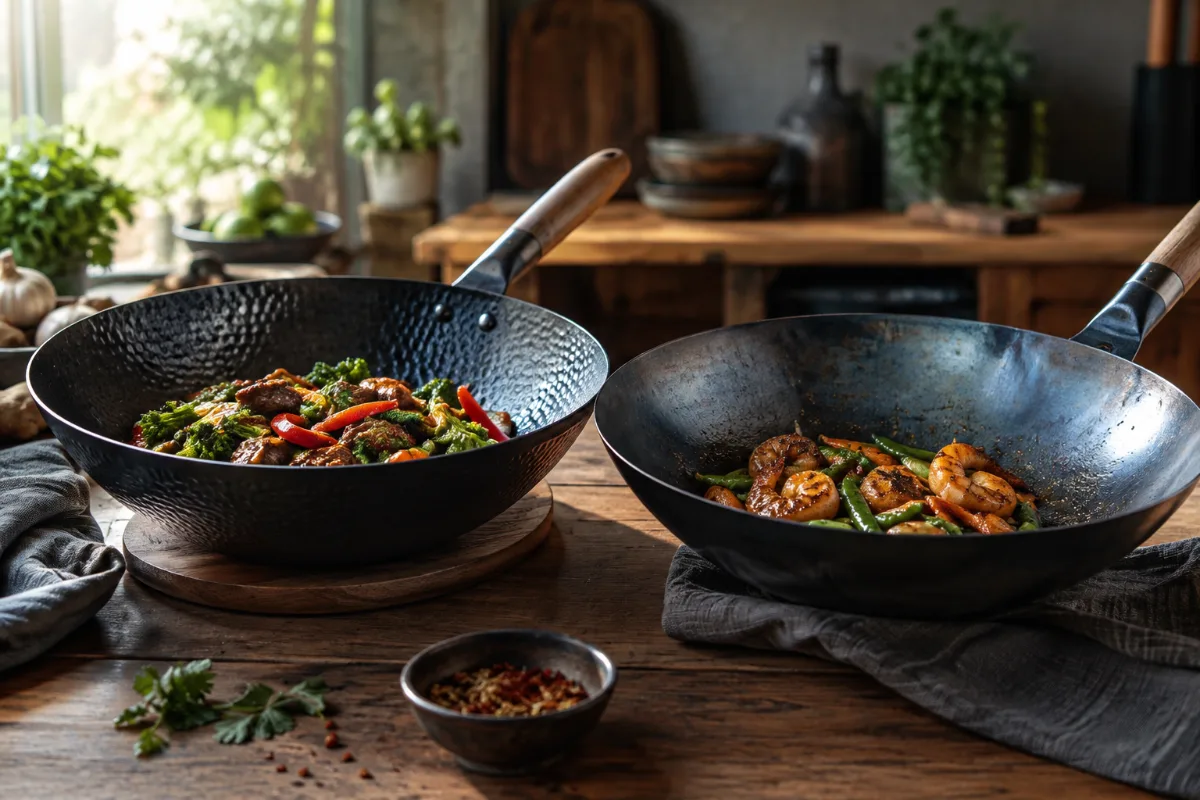 Yosukata pow wok and blue steel wok compared