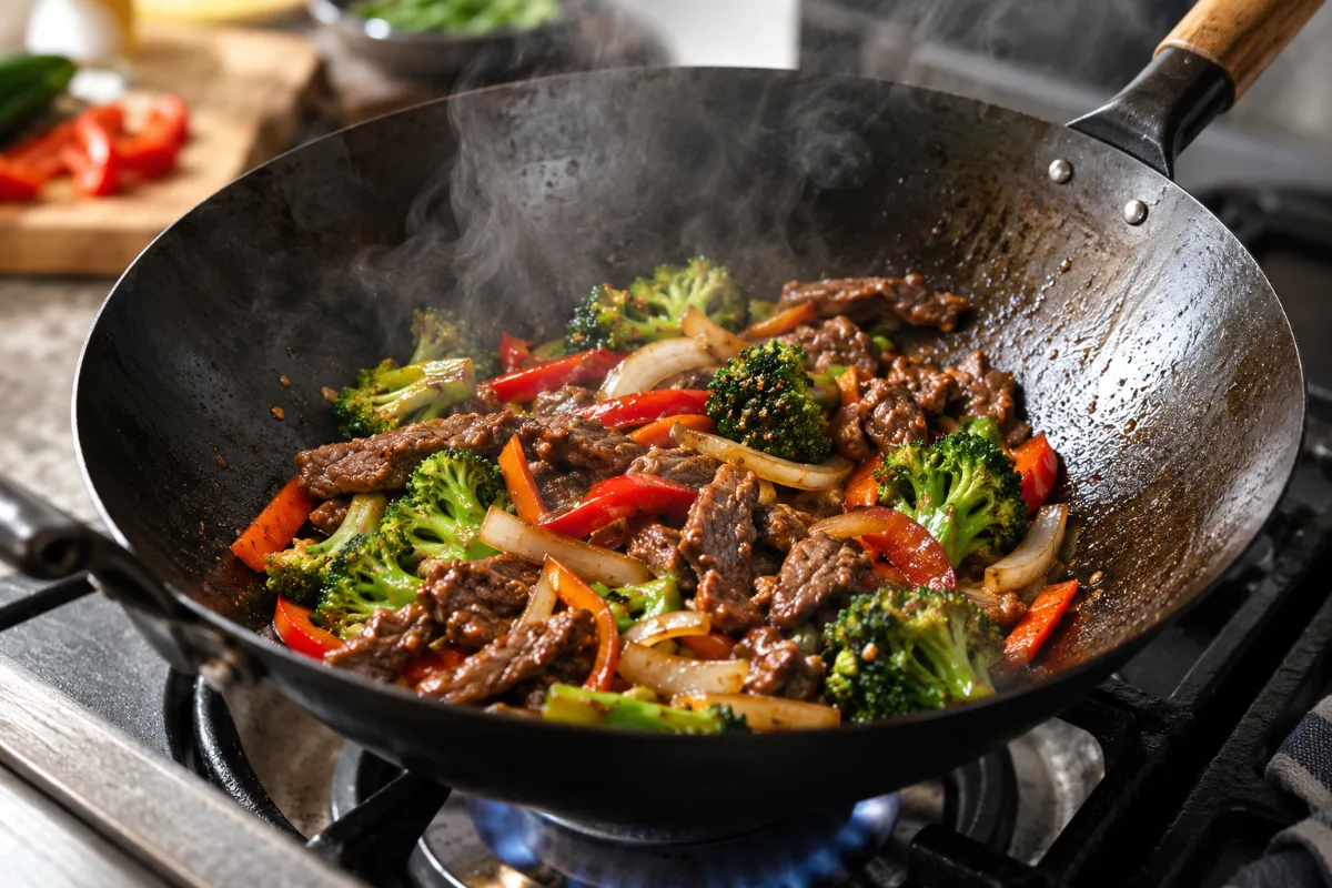 Testing stir-fry performance in a Yosukata carbon steel wok